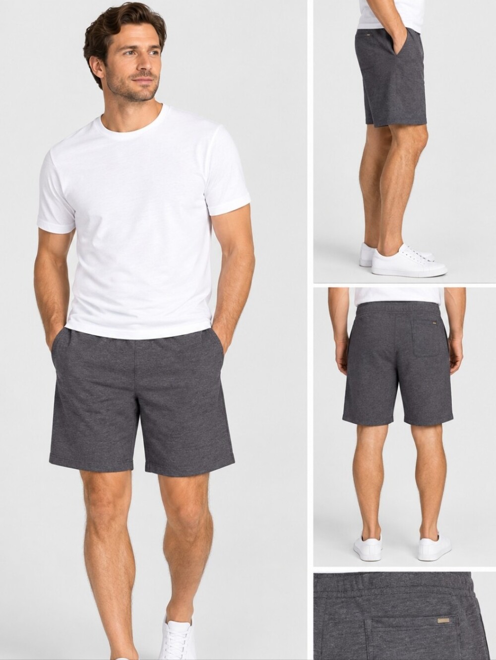 Eddie Bauer Men Knit Lounge Shorts Gray Drawstring Zip Pockets XL Like New
